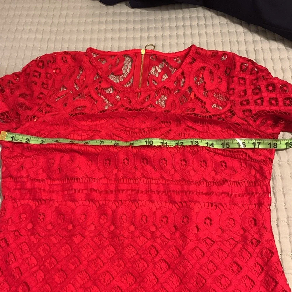 Just Taylor Elegant Red Lace Dress Sz 4 NEW Gorgeous body lined Sheer neck/Arms